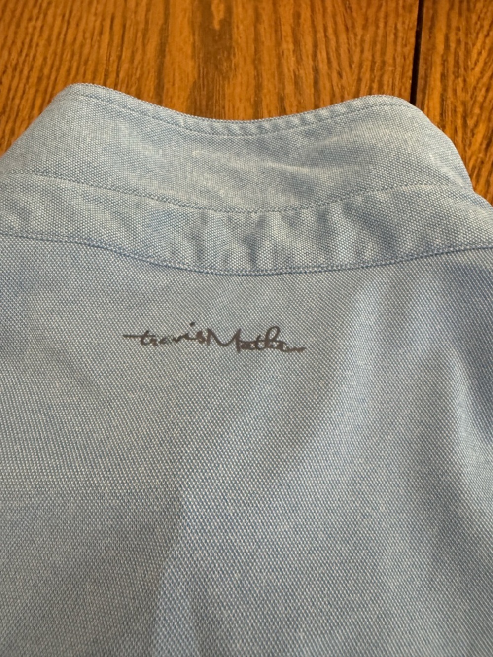 Travis Mathew Light Blue Polo with Gray and Navy Chest Stripes - Picture 7 of 7